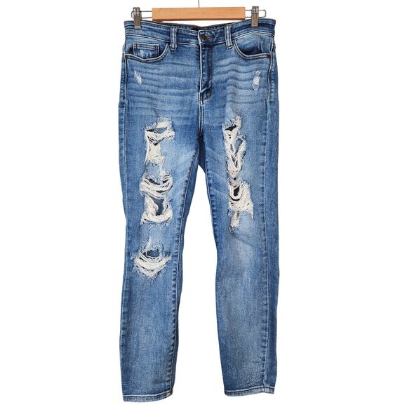 Judy Blue Boyfriend Fit Jeans Women's 5/27 Medium Wash Distressed Stretch Denim - Picture 1 of 9